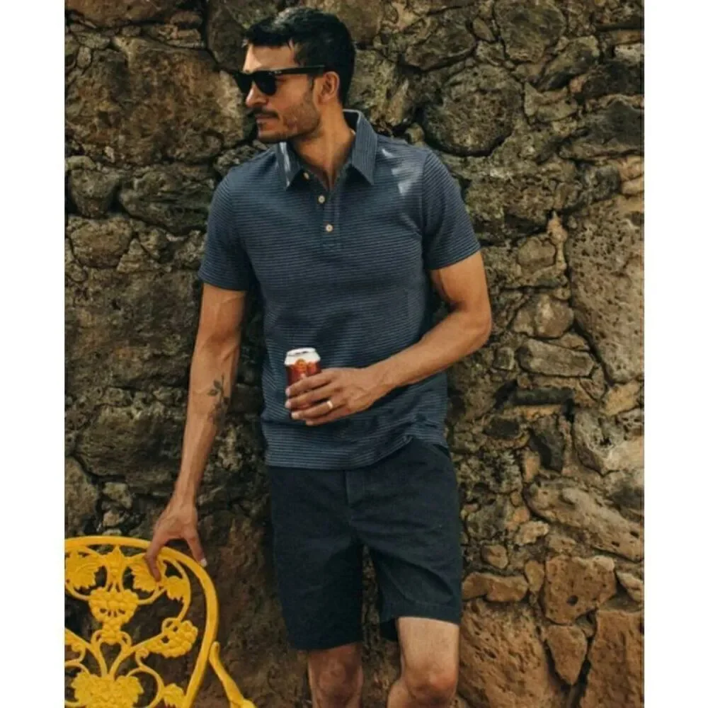 Taylor Stitch The Camp Shorts In Navy Blue Herringbone Organic Cotton - Picture 3 of 10